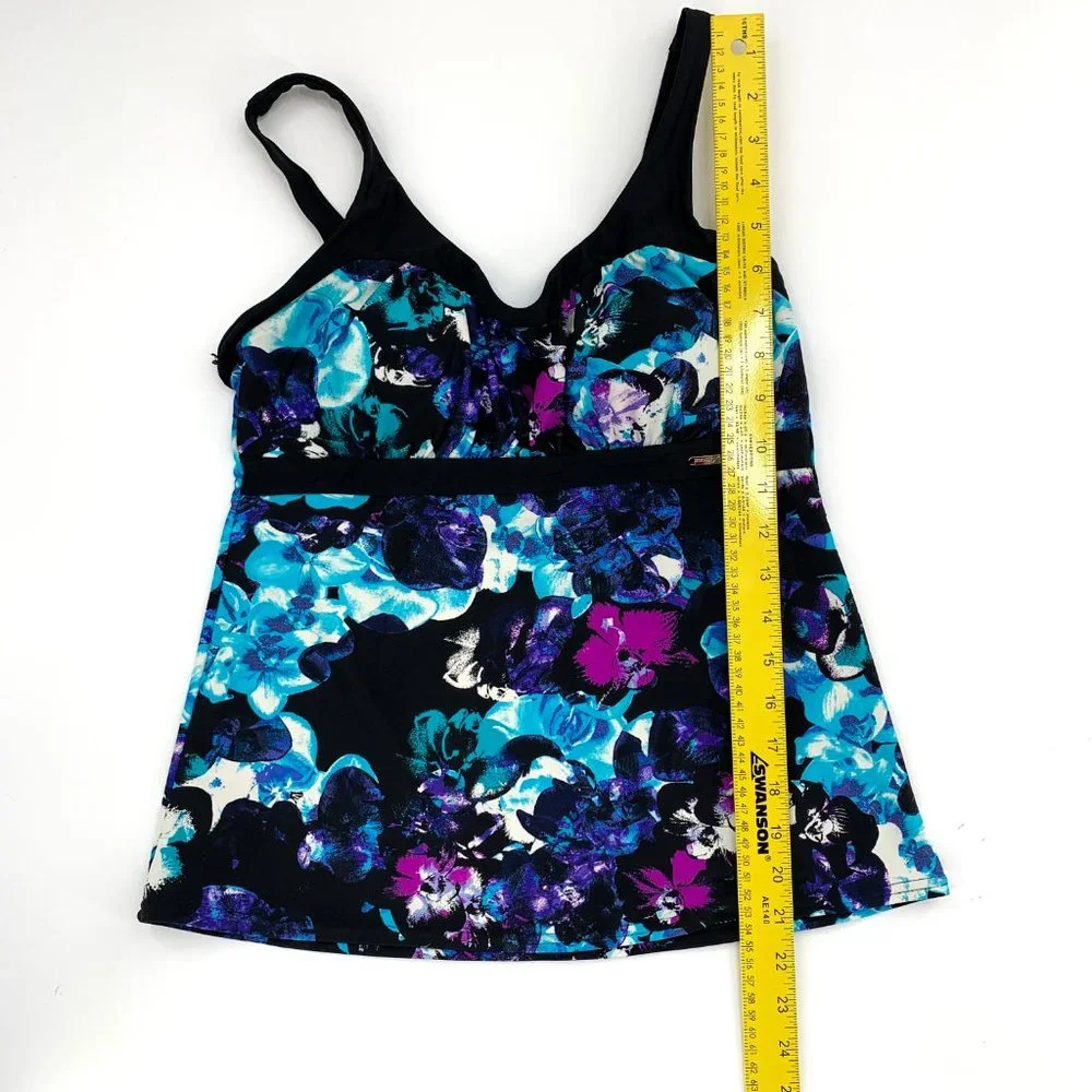 ZeroXPosur Swimwear Bikini Tank Padded 12 Girls or Small Adult Floral Black Blue
